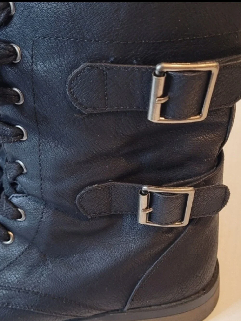 DEPT222 Black Lace-Up Mid-Calf Combat Boots Side-Zip Women's Size 8.5